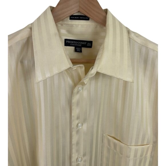 Pronto Uomo Couture Yellow Two Tone Button Up Dress Shirt Mens 17 1/2- 32/33 - Picture 3 of 8